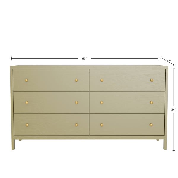Alpine Furniture Avery Dresser – Timeless Elegance With Ample Storage, Modern Farmhouse Charm & Rustic Style Olive Green Rubberwood Solids & Oak Veneer 2478grn-03-alpine