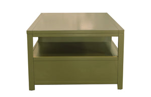 Alpine Furniture Avery Modern Cocktail Table With Four Drawers And Open Shelf, Brass Knobs, Fully Assembled Elegance Olive Green 2478GRN-61