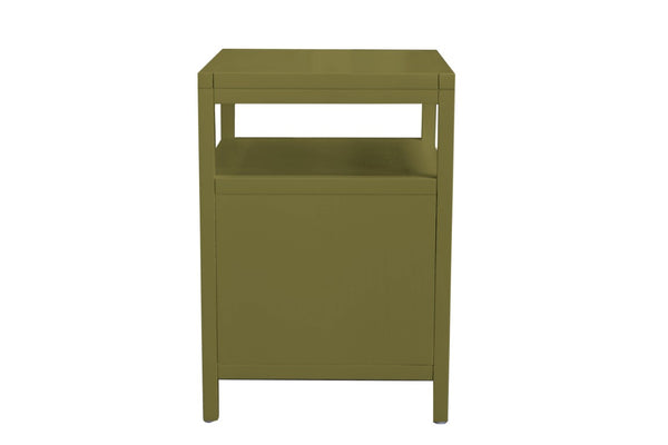 Alpine Furniture Avery Modern End Table With Two Drawers & Open Shelf, Brass-Finish Knobs, Fully Assembled Elegance Olive Green 2478GRN-62