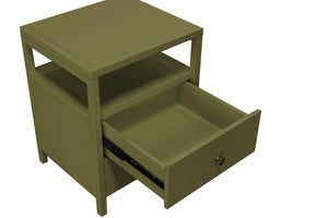 Alpine Furniture Avery Modern End Table With Two Drawers & Open Shelf, Brass-Finish Knobs, Fully Assembled Elegance Olive Green 2478GRN-62