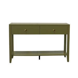 Alpine Furniture Avery Console Table With Brass Knobs And Lower Shelf, Fully Assembled 48"W Entryway Accent Piece Olive Green 2478GRN-63
