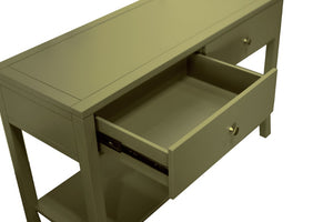 Alpine Furniture Avery Console Table With Brass Knobs And Lower Shelf, Fully Assembled 48"W Entryway Accent Piece Olive Green 2478GRN-63