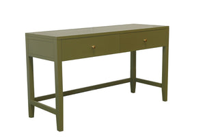 Alpine Furniture Avery Writing Desk With Brass Knobs And Two Drawers, Fully Assembled 54"W Workspace For Home Office Olive Green 2478GRN-65