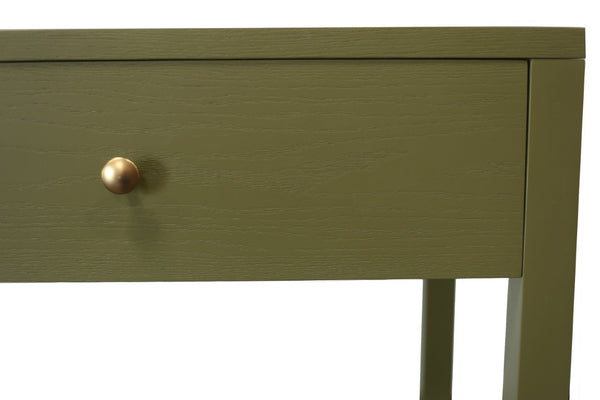 Alpine Furniture Avery Writing Desk With Brass Knobs And Two Drawers, Fully Assembled 54"W Workspace For Home Office Olive Green 2478GRN-65