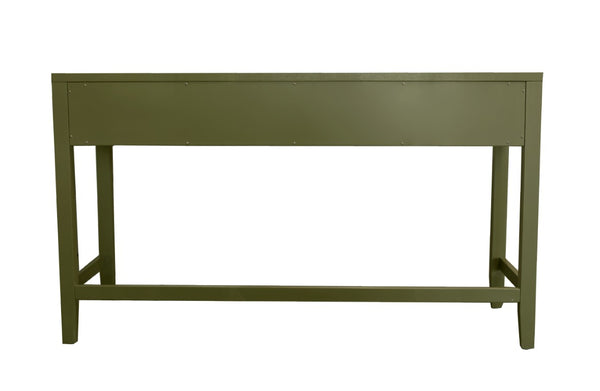 Alpine Furniture Avery Writing Desk With Brass Knobs And Two Drawers, Fully Assembled 54"W Workspace For Home Office Olive Green 2478GRN-65