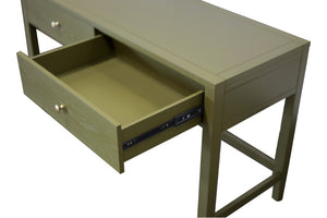 Alpine Furniture Avery Writing Desk With Brass Knobs And Two Drawers, Fully Assembled 54"W Workspace For Home Office Olive Green 2478GRN-65
