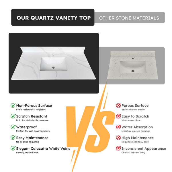 English Elm 43-inch Carrara Quartz Vanity Top Undermount Sink Backsplash Stain Resistant Bath W2699P459407