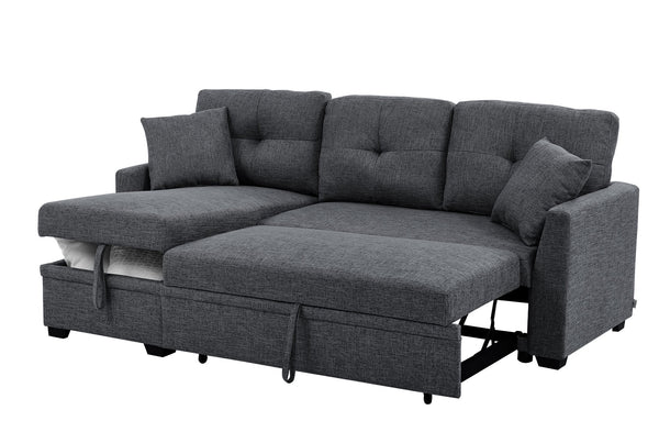 English Elm Pull-out Sofa Bed with Hidden Chaise Storage, Tufted Polyester Cushions, Compact Convertible Sleeper for Small Spaces Gray B355S00002