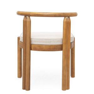 English Elm Christopher Knight Home® - Cove Teak & Beige 7PC Armless Outdoor Patio Dining Set — Acacia Wood Table, Ergonomic Cushions COVEARMLESS7PCSET