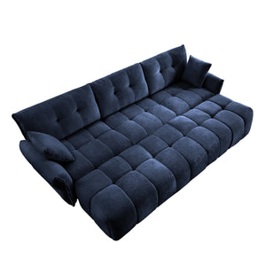 English Elm 3-Seater Sofa Set With 3 Ottomans & Pillows - Elegant Blue Chenille, Solid Wood Frame, Stylish Comfort W714S01151