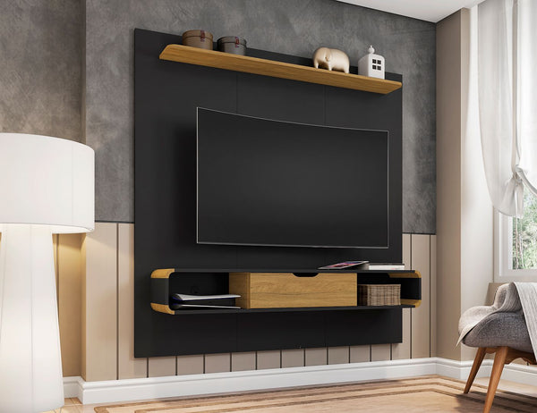 Manhattan Comfort Camberly Mid-Century Modern Entertainment Center Matte Black and Cinnamon 247BMC82