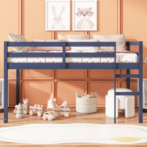 English Elm Solid Twin Loft Bed with Ladder and Reinforced Slats for Storage-Friendly, Space-Saving Bedrooms Blue W504P190958