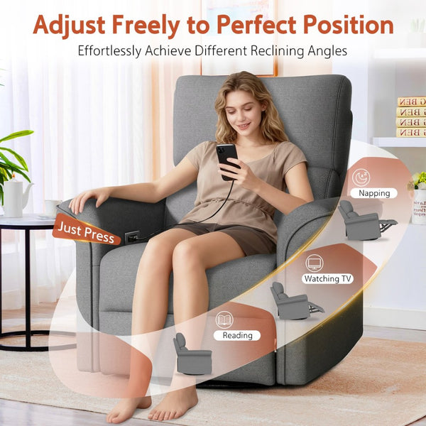 English Elm 270° Swivel Power Recliner Velvet Glider Rocker with Usb Ports for Living Room W1028S00057