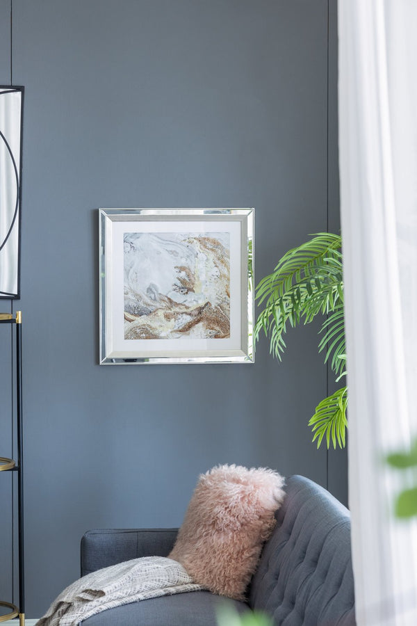 English Elm 23.6X23.6" Crystal-Accented Wall Art - Gold, Bronze & Gray Abstract Design With Mirrored Frame W2078P318310