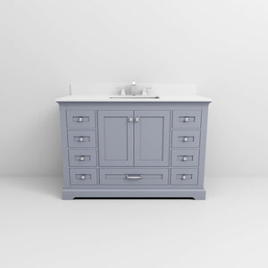 English Elm Dark Grey Single Bath Vanity With White Quartz Top, Chrome Faucet, Soft-Close Drawers & Storage Solution B2731P258352
