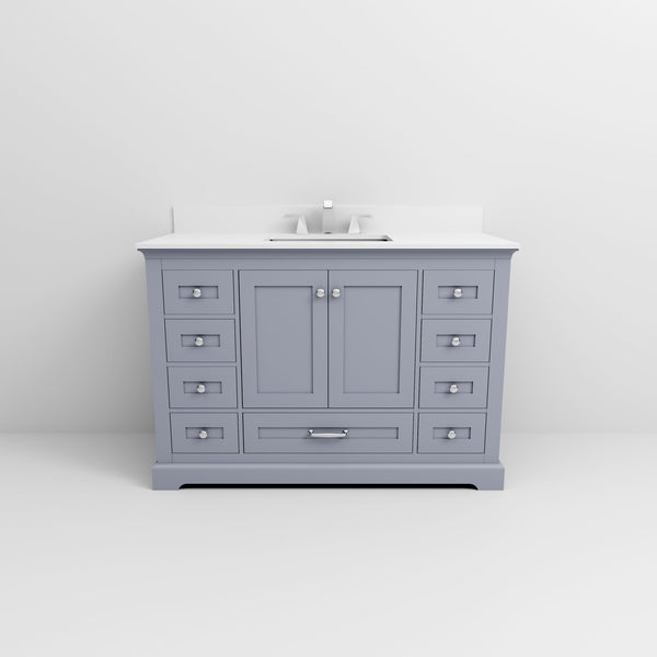 English Elm Dark Grey Single Bath Vanity With White Quartz Top, Chrome Faucet, Soft-Close Drawers & Storage Solution B2731P258352