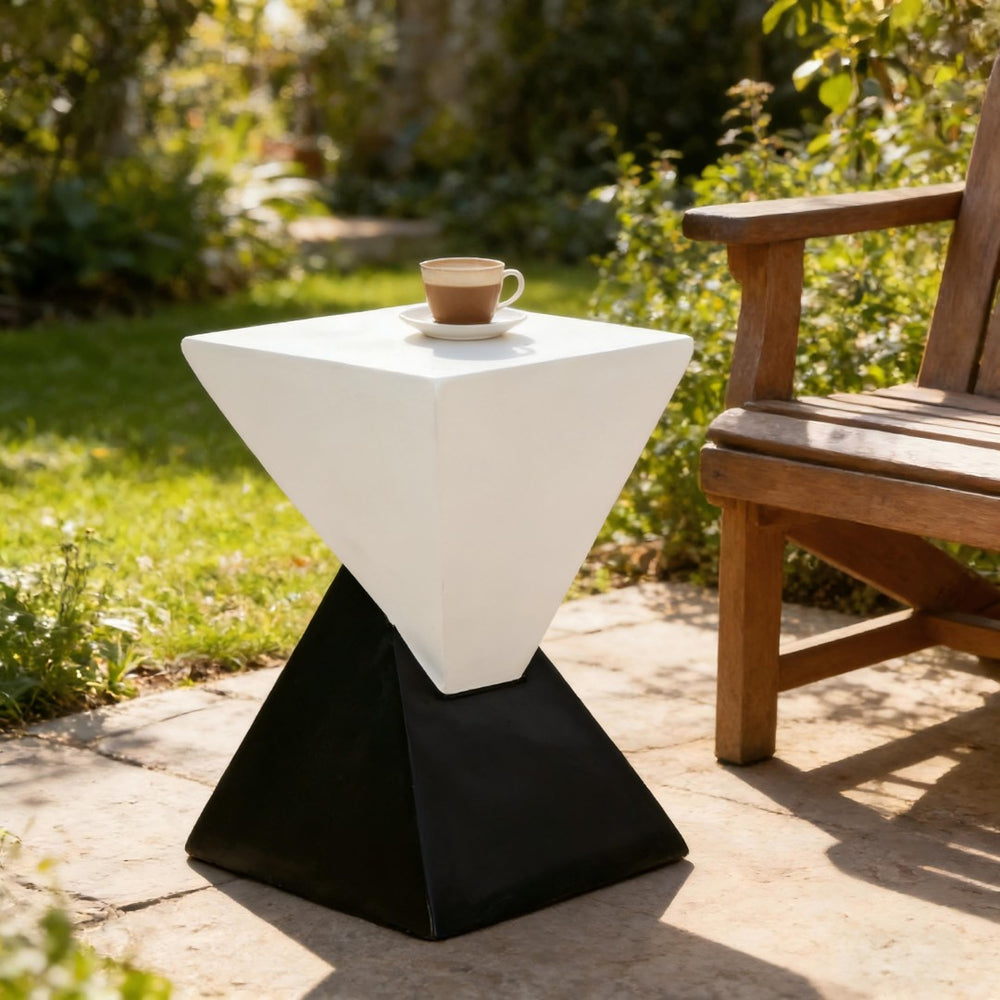English Elm Modern Mgo Geometric Side Table Sculptural Two Tone Art Piece for Patio or Living Room N770P341402M