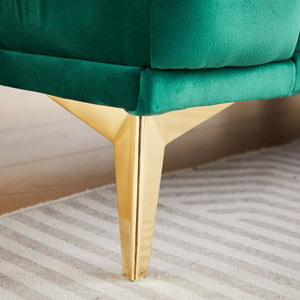 English Elm Fx Chesterfield Velvet Sofa with Diamond Tufting Polished Legs and Accent Pillows Green W1926S00081