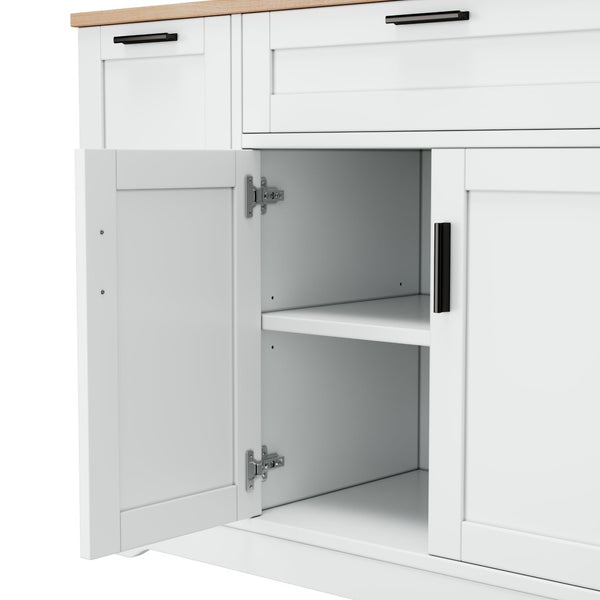 English Elm Trexm Multifunctional Sideboard with Pull Out Bottle Rack Adjustable Shelves Kitchen Storage White XW000026AAK