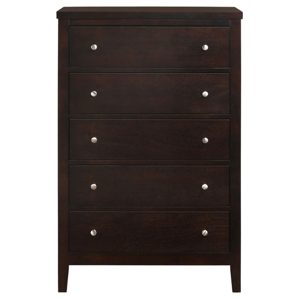 English Elm Pocatello 5-Piece California King Bedroom Set: Modern Cappuccino Wood & Black Faux Leather Elegance B062S00922-GIGA