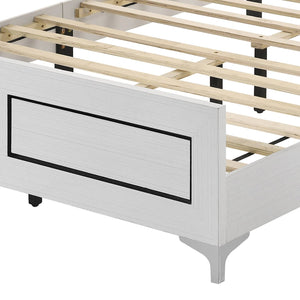 English Elm Grey Queen LED Bed with Padded Headboard, 12-Slat Support & Sturdy Legs for Comfort and Durability B062P215387