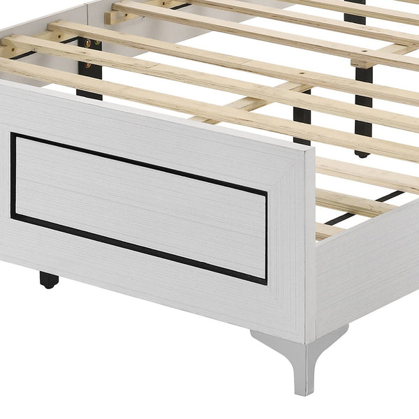 English Elm Grey Queen LED Bed with Padded Headboard, 12-Slat Support & Sturdy Legs for Comfort and Durability B062P215387