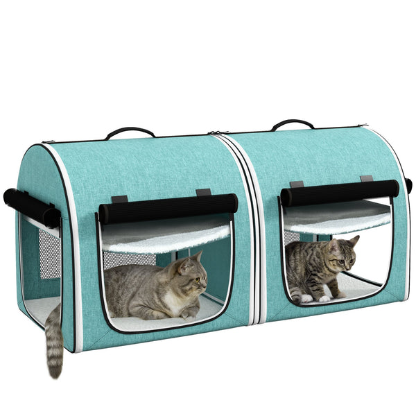 English Elm PawHut 39" Soft-Sided Double Cat Carrier with Divider, Foldable Travel Crate, Cushions & Storage Bag W2225P249937
