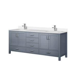 English Elm Dark Grey 80" Double Bath Vanity with White Quartz Top, Soft-Close Drawers, Chrome Faucet Set B2731P259128