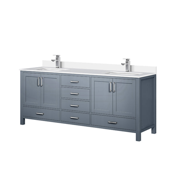 English Elm Dark Grey 80" Double Bath Vanity with White Quartz Top, Soft-Close Drawers, Chrome Faucet Set B2731P259128