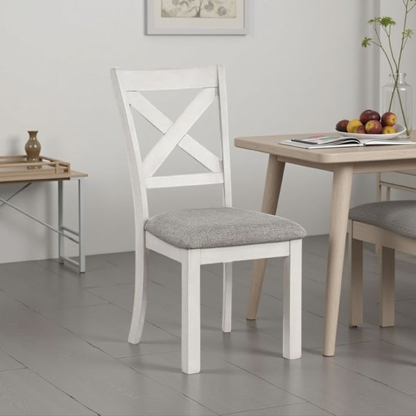 English Elm Rone Cross-back Rubberwood Dining Chairs Set of 2 with Gray Upholstered Cushion Farmhouse B056P417059