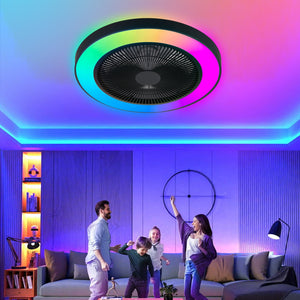 English Elm 19-inch Black Ceiling Fan Light with RGB LED, Dimmable Smart APP & Remote, Silent DC Motor, 6-Speed Reversible W2312P368712