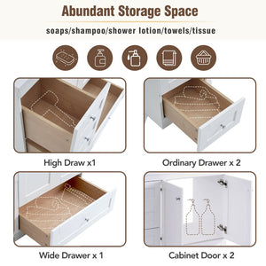 English Elm 36 Inch Shaker Bathroom Vanity with Ceramic Sink Four Soft Close Drawers White Mdf N729P414619K