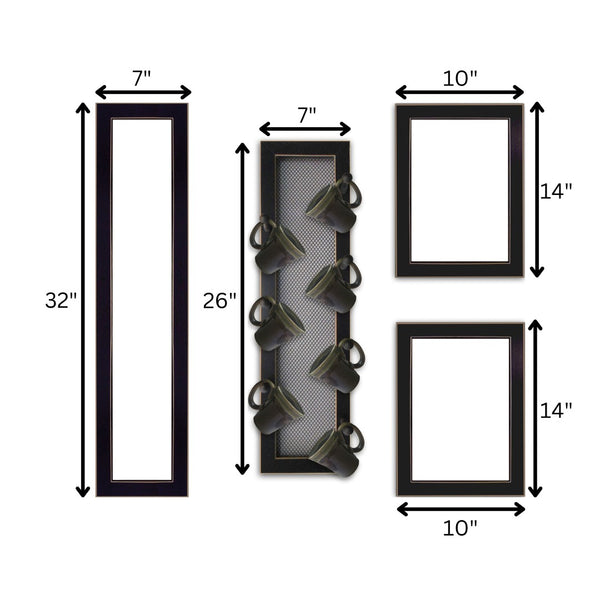 English Elm "kitchen Collection V" Culinary Wall Art Set with Integrated 7-peg Mug Rack Black B06787074