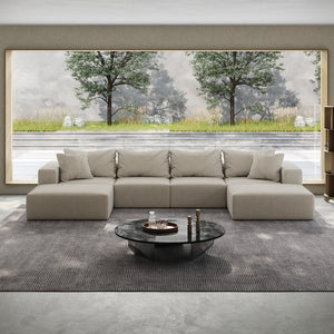 English Elm Oversized sponge cloud sofa modular 162" L-shaped sectional with chenille upholstery and 6 pillows, no-assembly comfort Beige W834S00389
