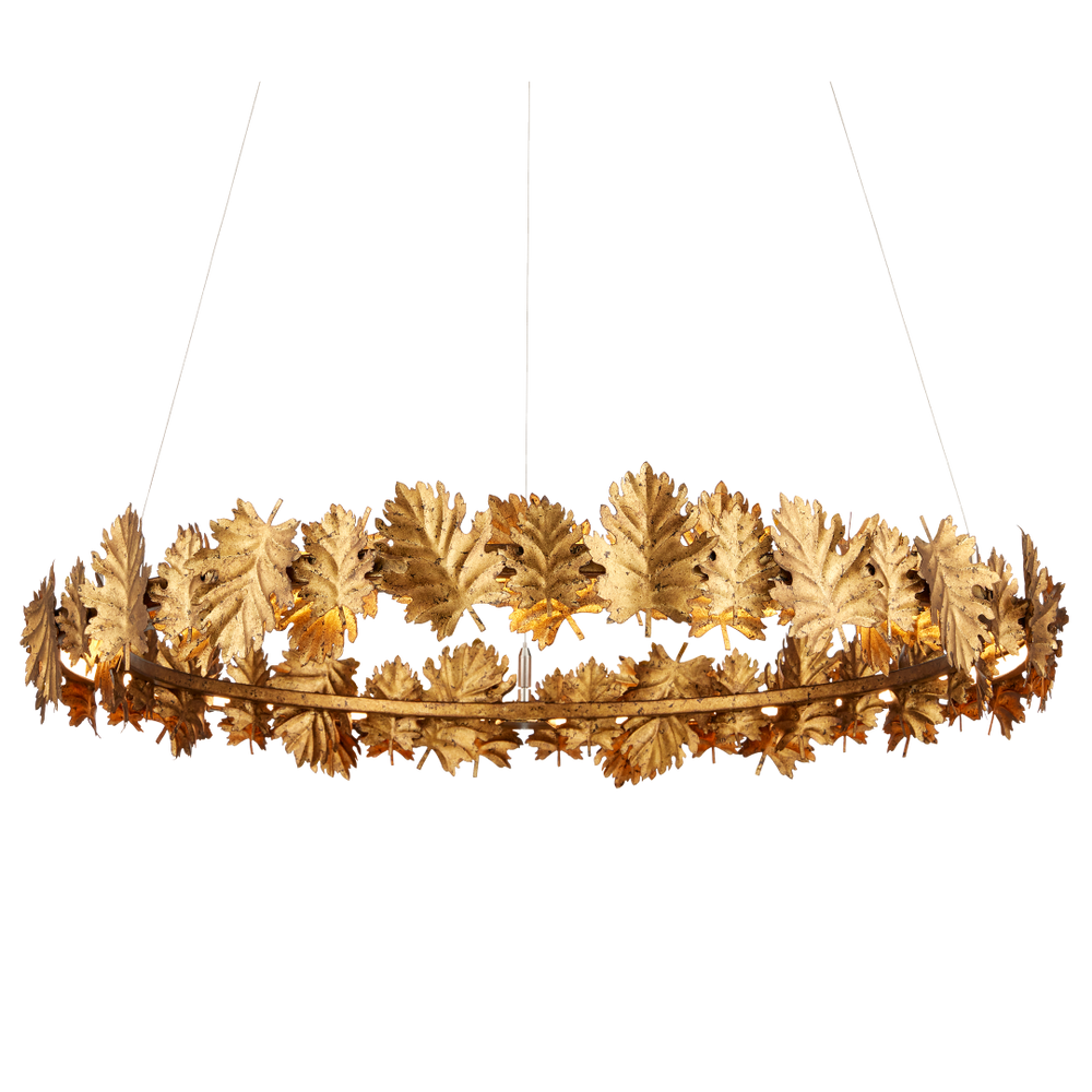 English Oak Chandelier - Nature-Inspired Gold Leaf Design with Adjustable LED Lighting for Elegance