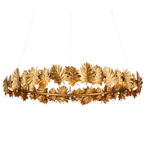 English Oak Chandelier - Nature-Inspired Gold Leaf Design with Adjustable LED Lighting for Elegance