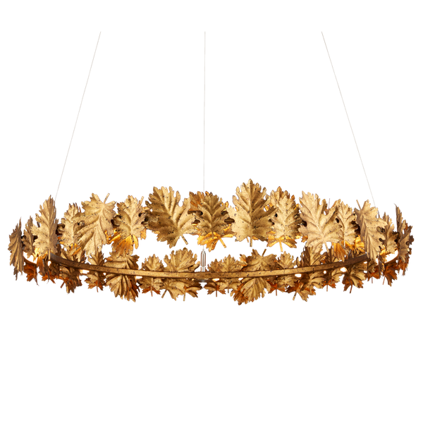 English Oak Chandelier - Nature-Inspired Gold Leaf Design with Adjustable LED Lighting for Elegance