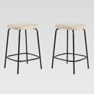 Simple Counter Stool with Upholstered Seat - Set of 2 Ivory MUTD7DIV Walker Edison