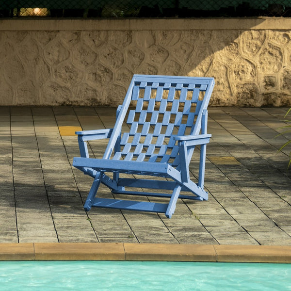 English Elm Pinecrest Outdoor Folding Lounge Chair Recycled Hdpe Reclining Patio Seat with Cushion Blue B2745P409691