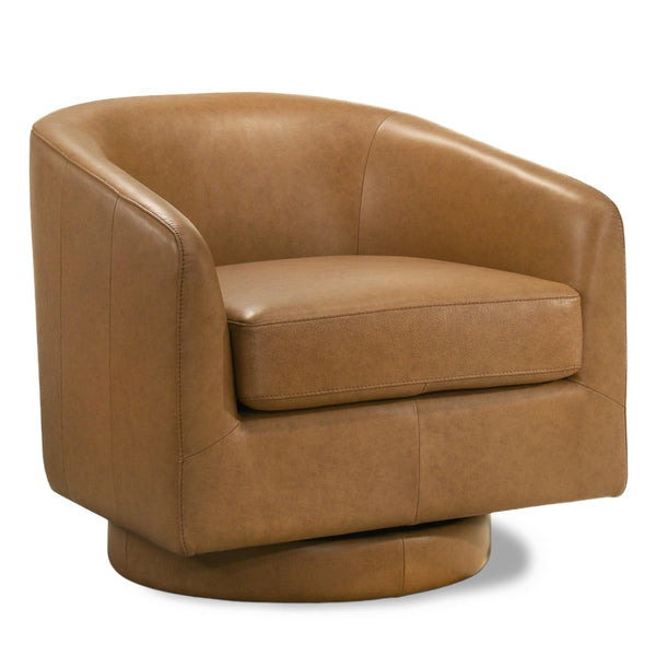 English Elm Danville Top-grain Leather Swivel Accent Chair with Down Cushion for Living Rooms B183P423289