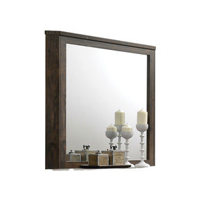 English Elm Elettra Rustic Walnut Finish Mirror with 34x34 Inch Sleek 3mm Glass, Wood Frame, Stable Mounting and Warm Contemporary Style B2726P261231
