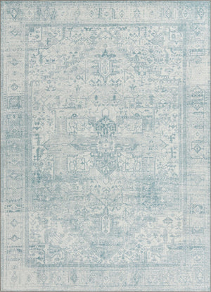 Unique Loom Timeless Peter Machine Made Abstract Rug Ivory, Teal 7' 7" x 10' 6"