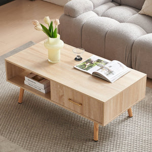English Elm Rectangle Coffee Table With Solid Wood Legs, Modern Storage Design For Stylish Living Rooms W1265P230626-GIGA