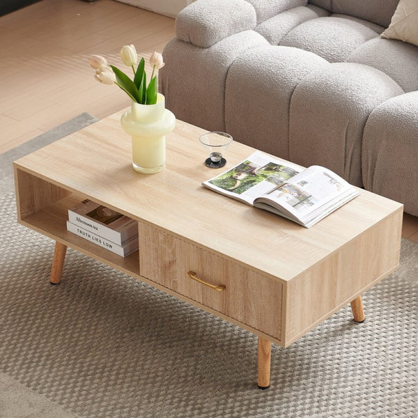 English Elm Rectangle Coffee Table With Solid Wood Legs, Modern Storage Design For Stylish Living Rooms W1265P230626-GIGA