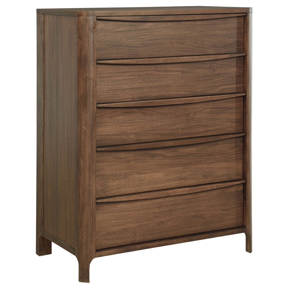 English Elm Verona Five Drawer Walnut Veneer Chest with Cedar Lined Storage for Modern Bedrooms B062P447805
