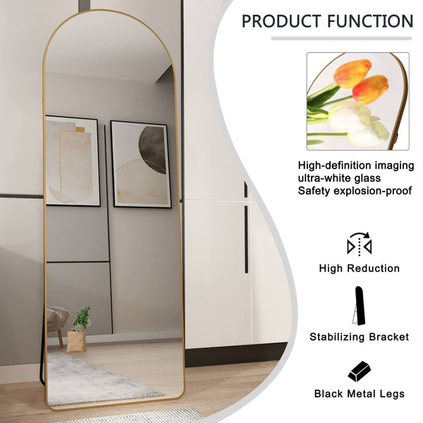 English Elm The Arched Gold Aluminum Full Length Floor Mirror for Bedroom Entryway Dressing Room W1151140053
