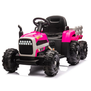 English Elm Ride on Electric Tractor Toy with Trailer 24v 400w Dual Motors Remote Control Led Red W1578P193902