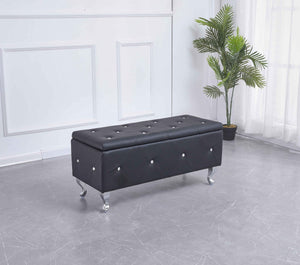 HomeRoots 38" Black Faux Leather Storage Bench with Glamorous Tufting, Flip Top & Versatile Style for Any Room 248053