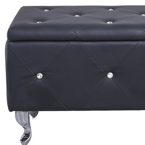 HomeRoots 38" Black Faux Leather Storage Bench with Glamorous Tufting, Flip Top & Versatile Style for Any Room 248053