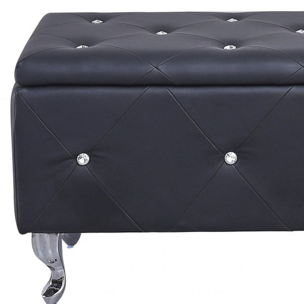 HomeRoots 38" Black Faux Leather Storage Bench with Glamorous Tufting, Flip Top & Versatile Style for Any Room 248053
